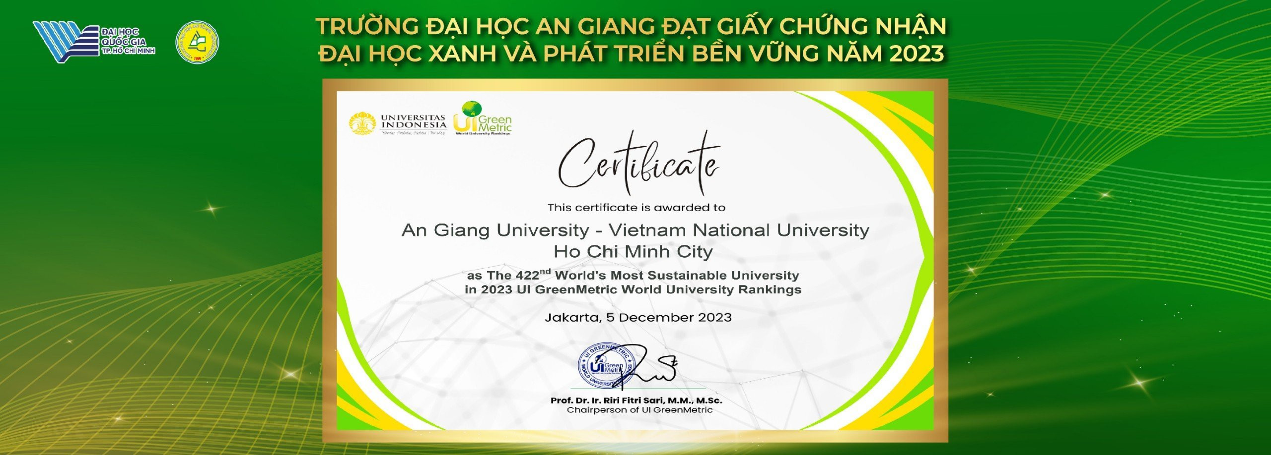 Giấy chứng nhận UIGreenMetric 2023